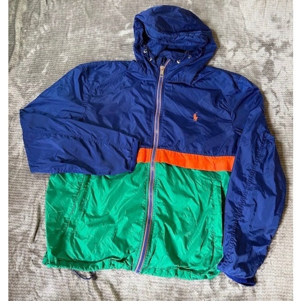 Polo Ralph Lauren Mens Colorblock Windbreaker Jacket Blue Green Orange Small